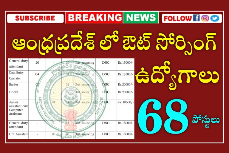 AP లో 68 ఔట్ సోర్సింగ్ ఉద్యోగాల భర్తీకి నోటిఫికేషన్ విడుదల | AP Outsourcing Jobs Latest Notification | AP Govt Outsourcing Jobs