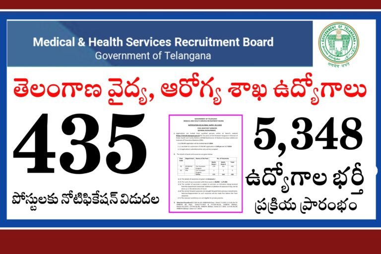 తెలంగాణలో 435 ఉద్యోగాలకు నోటిఫికేషన్ విడుదల | Telangana MHSRB CAS Recruitment 2024 | Telangana Medical Health Services Recruitment Board Notifications