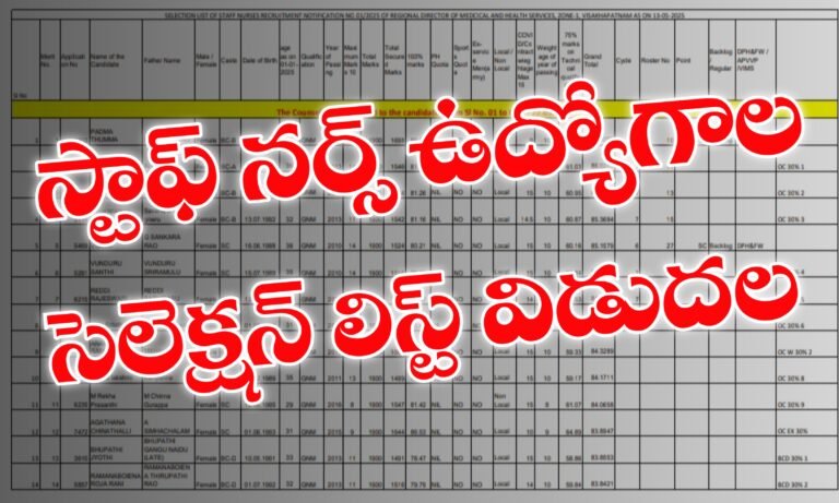 AP Staff Zone-1 Selection List Released | Andhra Pradesh Staff Nurse Jobs Selection List