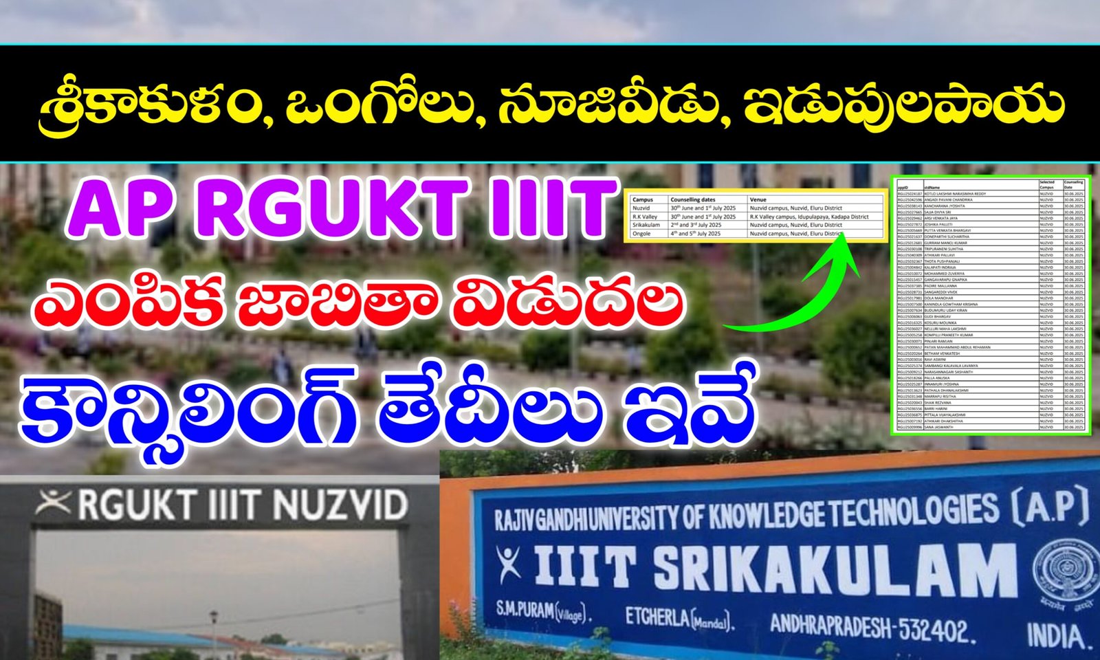 AP RGUKT IIIT Counselling Dates