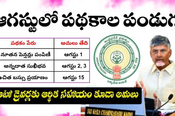 ఆగస్టులో నూతన పెన్షన్లు, అన్నదాత సుఖీభవ పథకం, మహిళలకు ఉచిత బస్సు ప్రయాణం పథకాలు అమలు