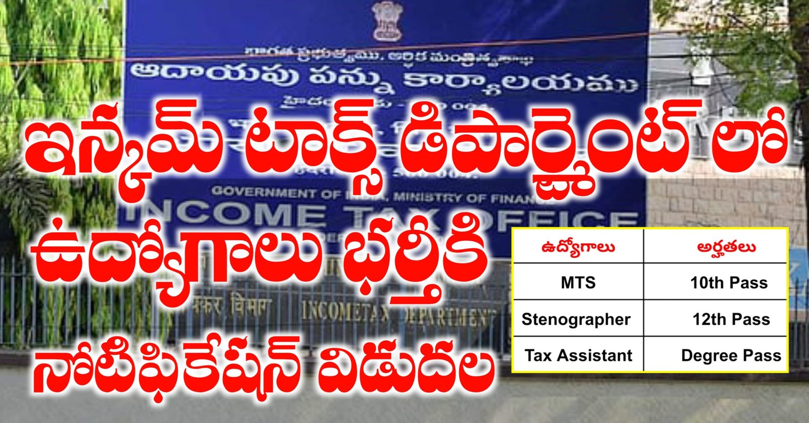 Income Tax Department Tax Assistent Jobs