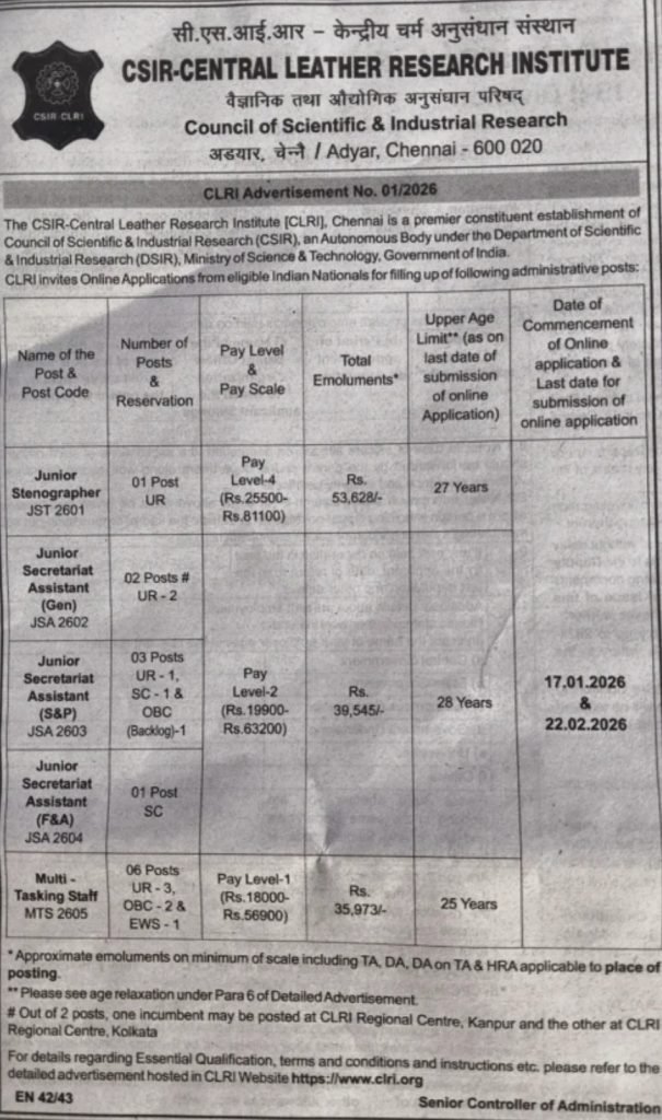 CSIR CLRI MTS Syllabus 2026
